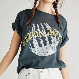 FREE PEOPLE NWOT Elton John Band Tee Piano Keys Vintage Black Medium